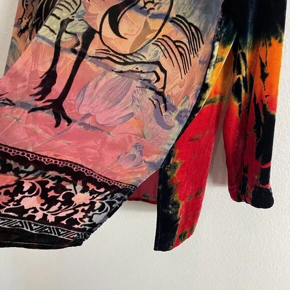 Citron Santa Monica Tunic Top Womens XL Multicolor Crane Velvet Burnout Boho